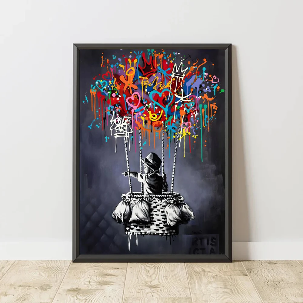 Graffiti Banksy Art Poster Banksy Image Series Printed Canvas Art Mural Used for Home Wall and Living Room Decoration, Frameless