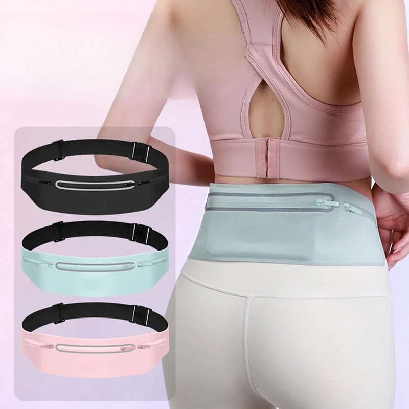 Sporty Waist Pack Women Men Fitness Ultra Thin Invisible Portable Small Bags Adjustable Waterproof Reflective Strip Waist Bag