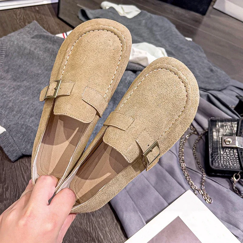 2024 New Fashion Cow Suede Flats Soft Soles Moccasins Daily Slip-On Women Shoes Outdoor Driving Loafers Comfortable Casual Shoes