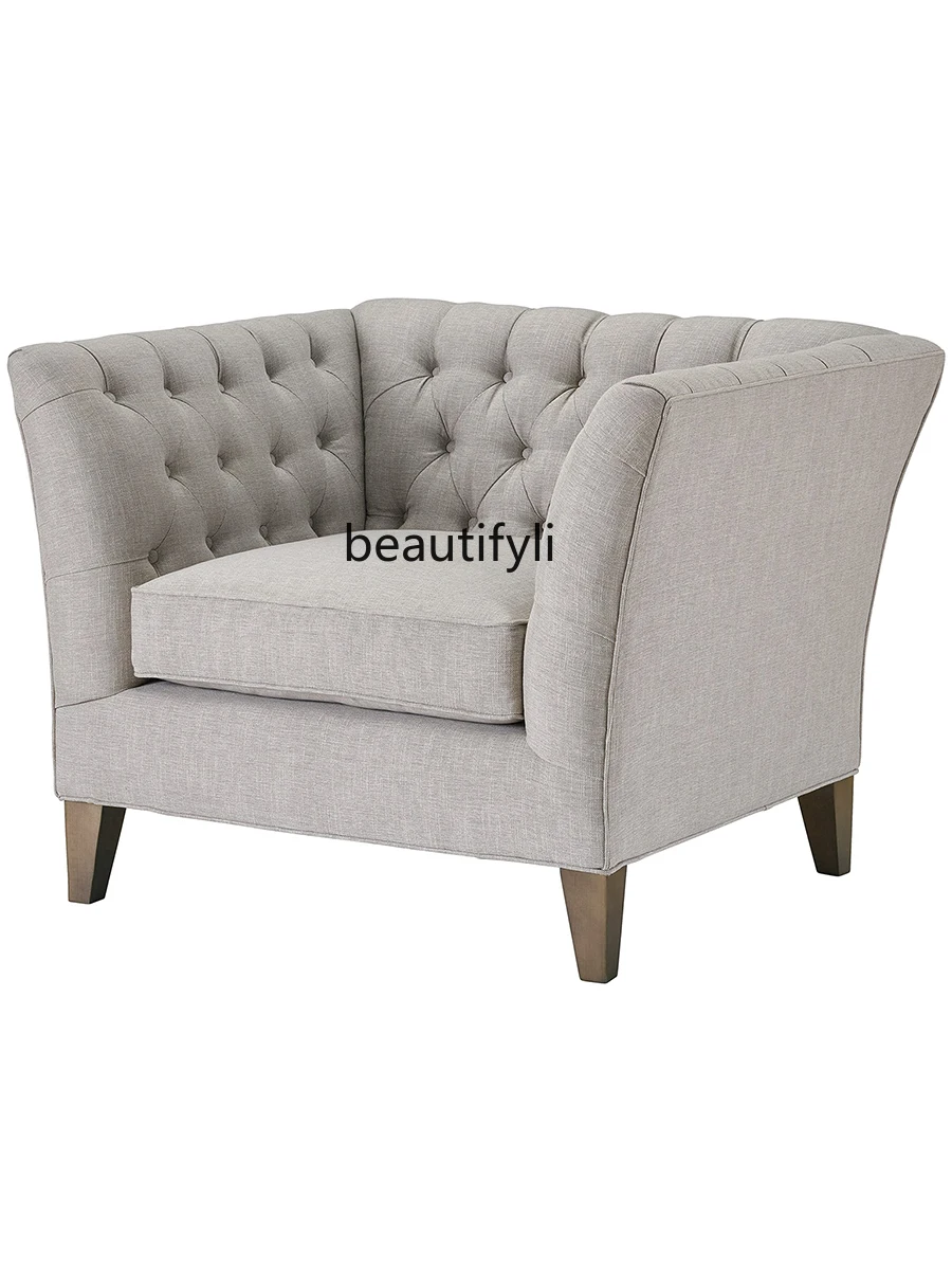 American Country Fabric Couch Single Sofa French Entry Lux Cream Style Leisure Chair Balcony Simple Wingback Chair