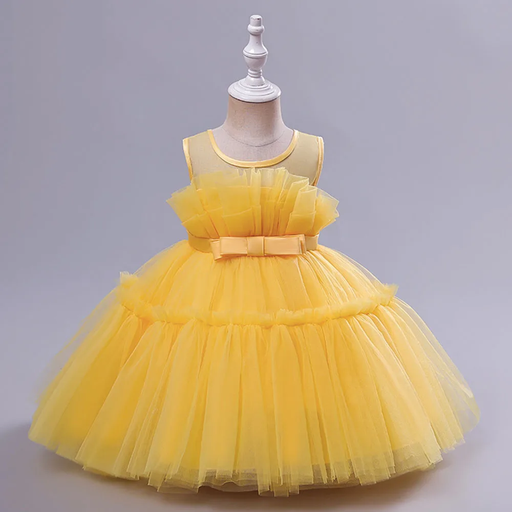 Baby Girl Princess Tutu Dress Sleeveless Kids Girls Puffy Pleated Dresses Pink White Birthday Party Toddler Clothes 1-6T