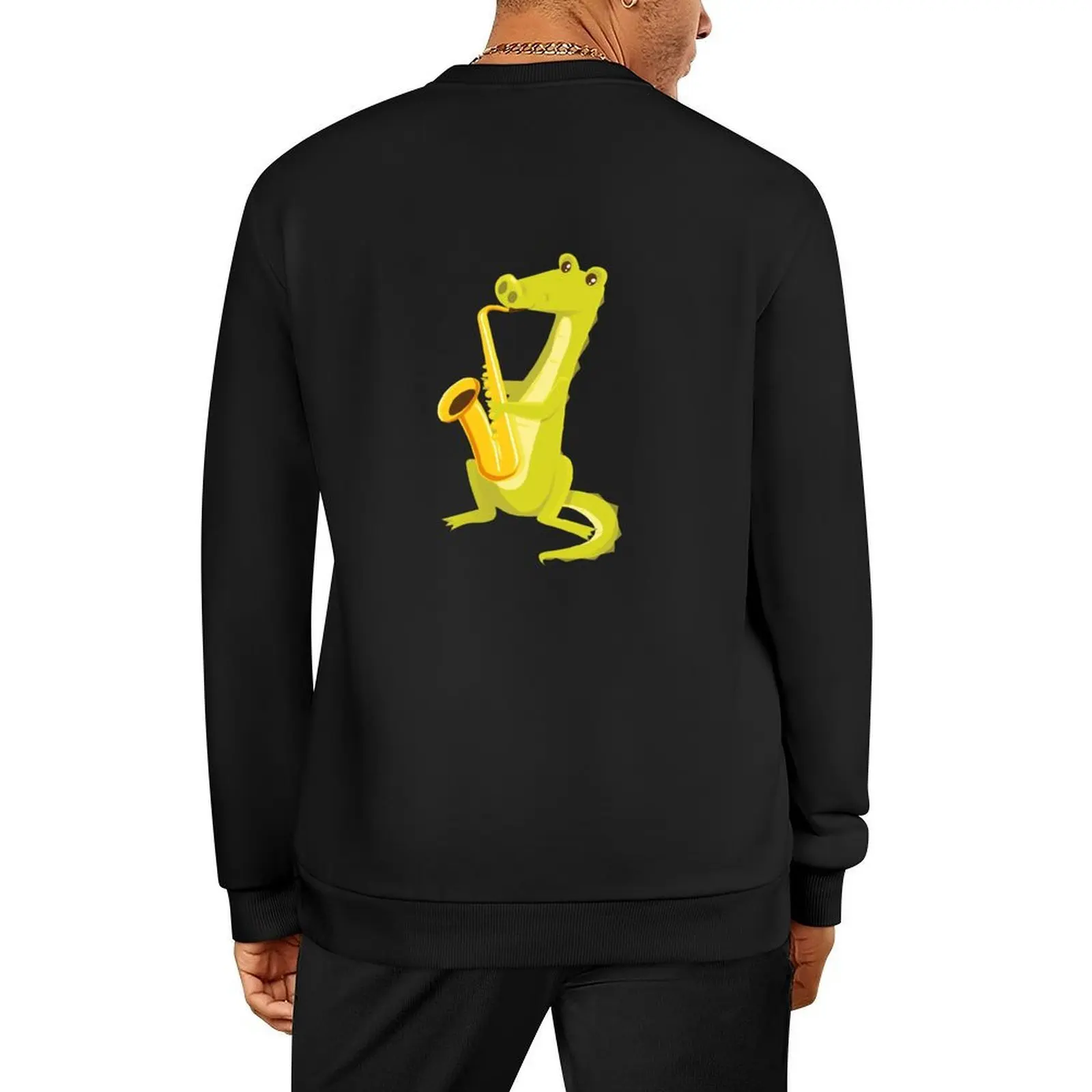 

Cartoon crocodile playing music with saxophone Pullover men's autumn clothes men's sweat-shirt set autumn clothes hoody