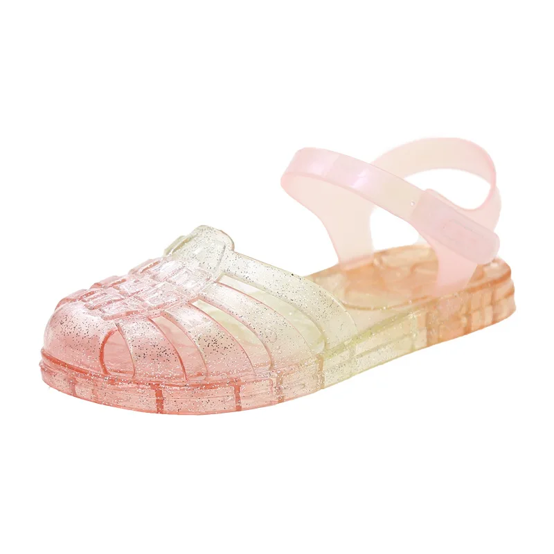 Summer Children Sandals Girls Gradient Color Princess Shoes PVC Non-slip Jelly Shoes Kids Breathable Beach Sandals Zapatos Niña