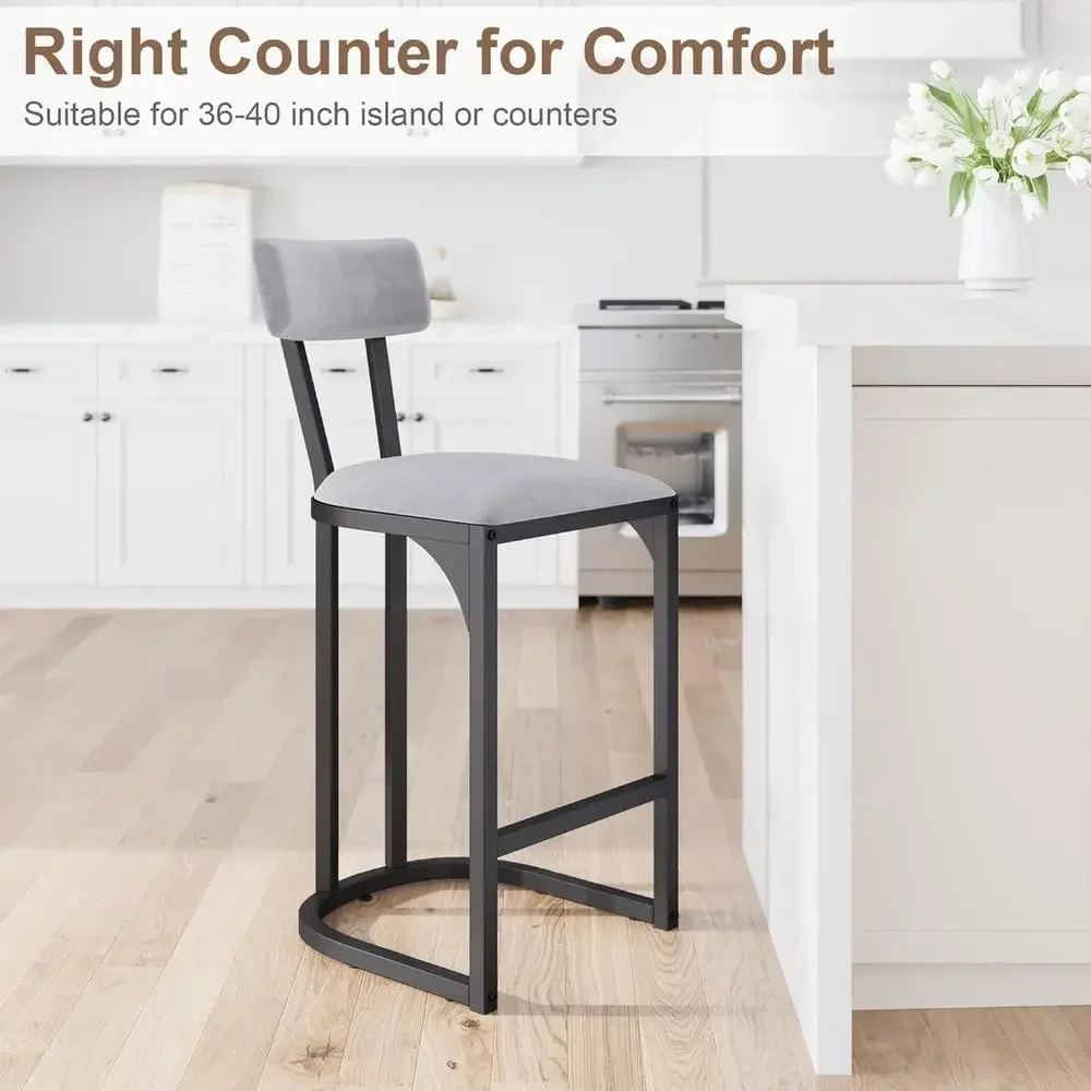 Set of 4 Gray Upholstered Curved Back Metal Counter Height Bar Stools for Kitchen Dining Room - view 6