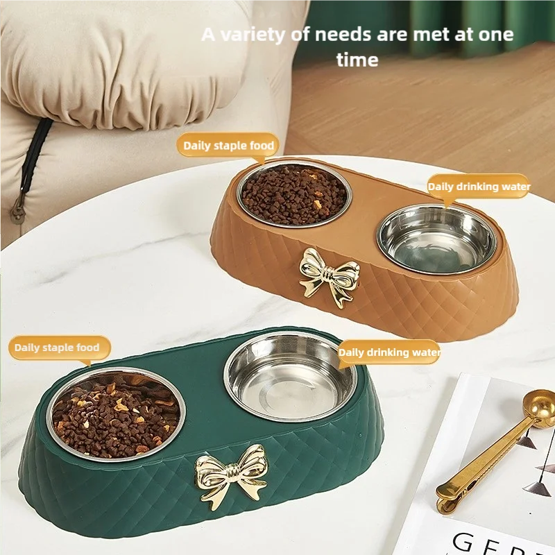 Dog Cat Double Bowls Stainless Steel Pet Bowls Removeable Easy to Clean for Pet\'s daily diet Pets Accessories