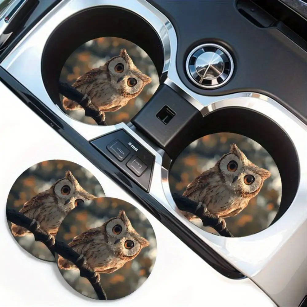 Owl Design Absorbent EVA Car Cup Holder Coasters 2pcs Non-Slip Stylish Auto Interior Accessories