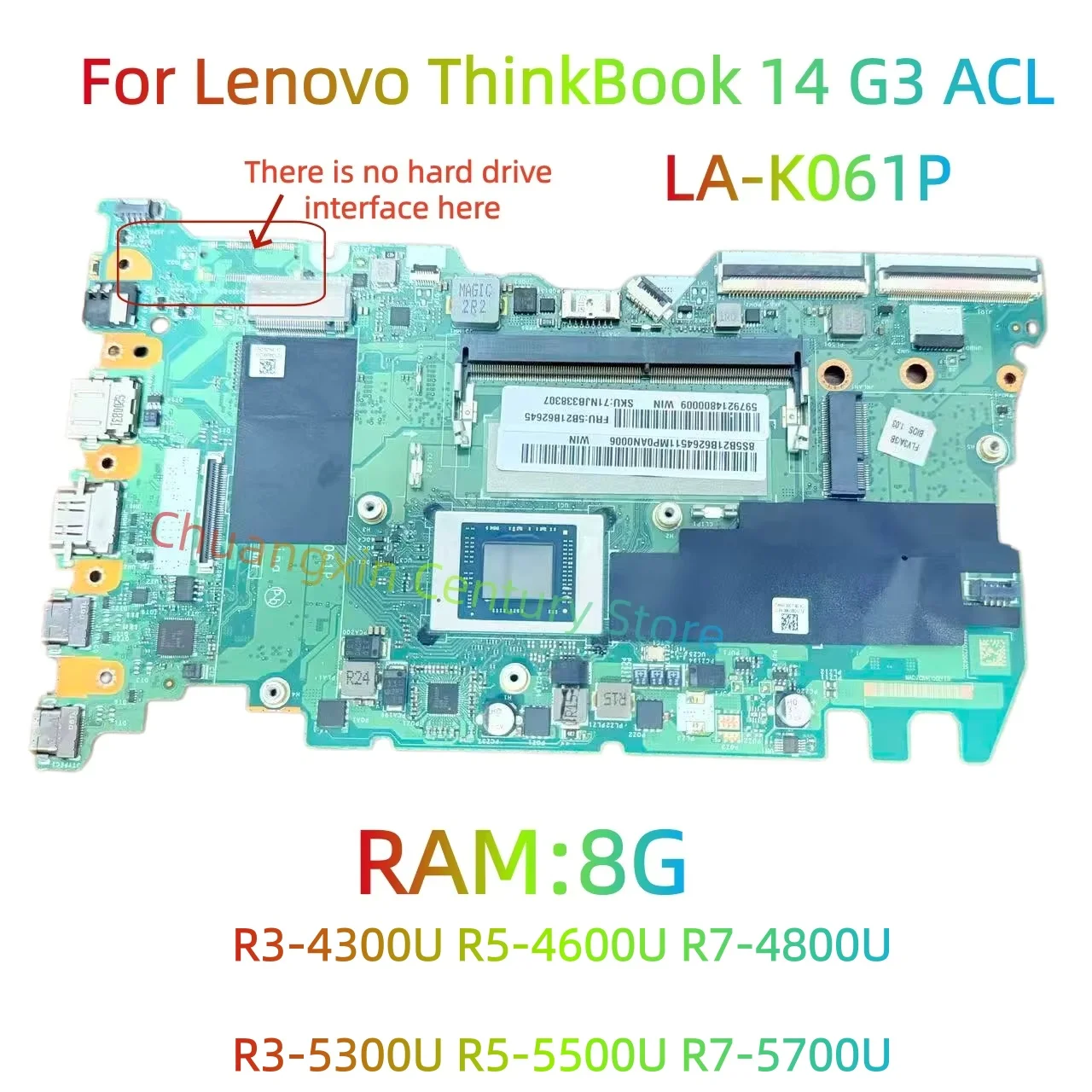 A placa-mãe LA-K061P é adequada para a placa-mãe do laptop Lenovo ThinkBook 14 G3 ACL, com CPU R3 R5 R7, RAM: 8GB, 100% testada e aprovada.