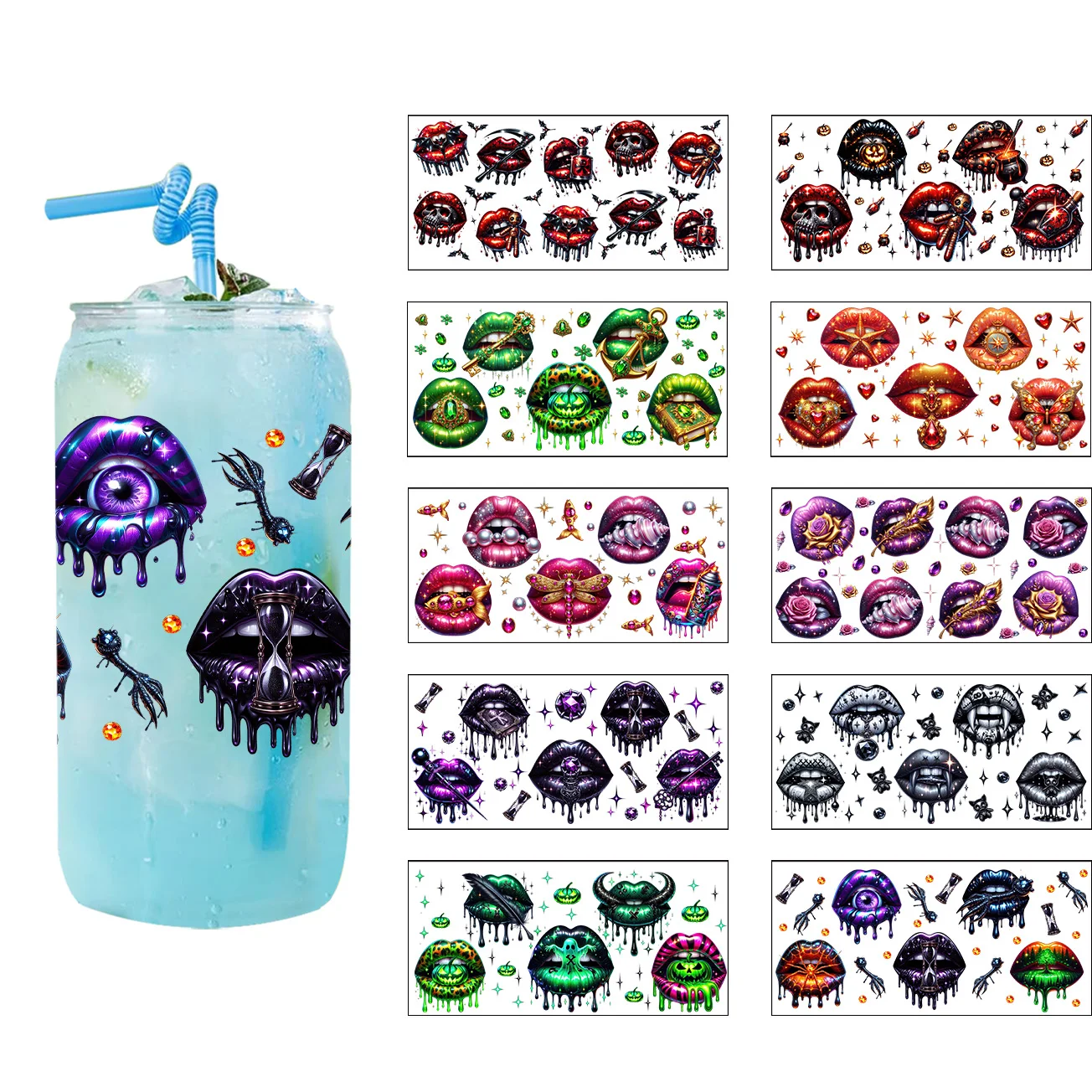 

Hot Lip Series easy peel waterproof DIY Decals Retro Beauty 3D transfers uvdtf crystal sticker 16oz uv dtf cup wraps