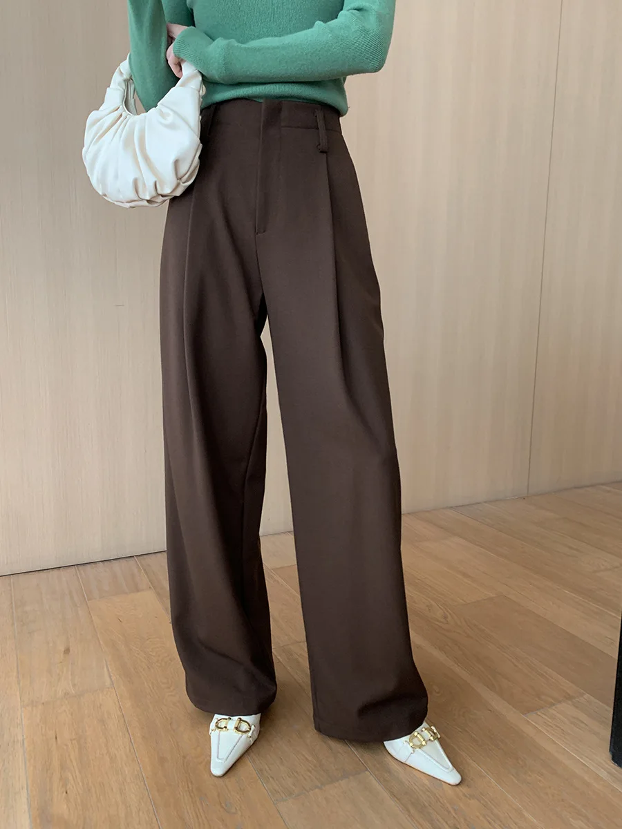 Spring and Autumn Women\'s Casual Solid Color High Waist Loose Pants