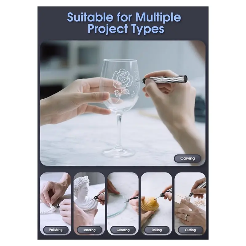 Ferramenta de gravação rotativa alimentada por bateria recarregável ABRB-USB com configurações de 3 velocidades e 37 acessórios para artesanato versátil