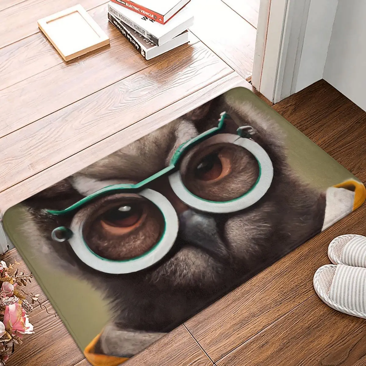 Animal Bathroom Non-Slip Carpet Owl Librarian Flannel Mat Entrance Door Doormat Home Decor Rug