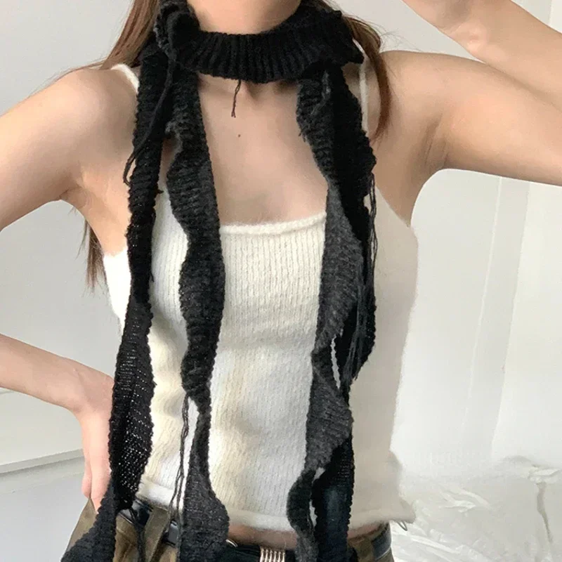 Japanese Cool Y2k Spiral Woven Long Scarf Korean Plush Knitted Scarves Women Girl Autumn Winter Warm Scarf Streetwear Y2k