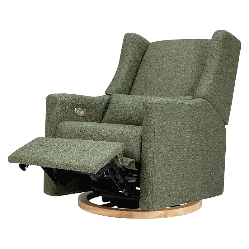 Kiwi Glider Recliner w/Electronic Control and USB | in Olive Boucle w/Light Wood Base