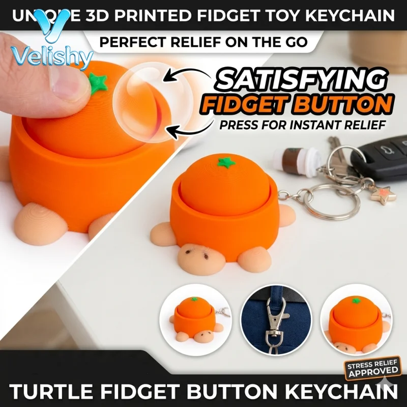 

3D Printing Turtle Bun Pendant Keychain Fidget Stress Relief Toy Fingertip Clicker Bag Hanging Decoration