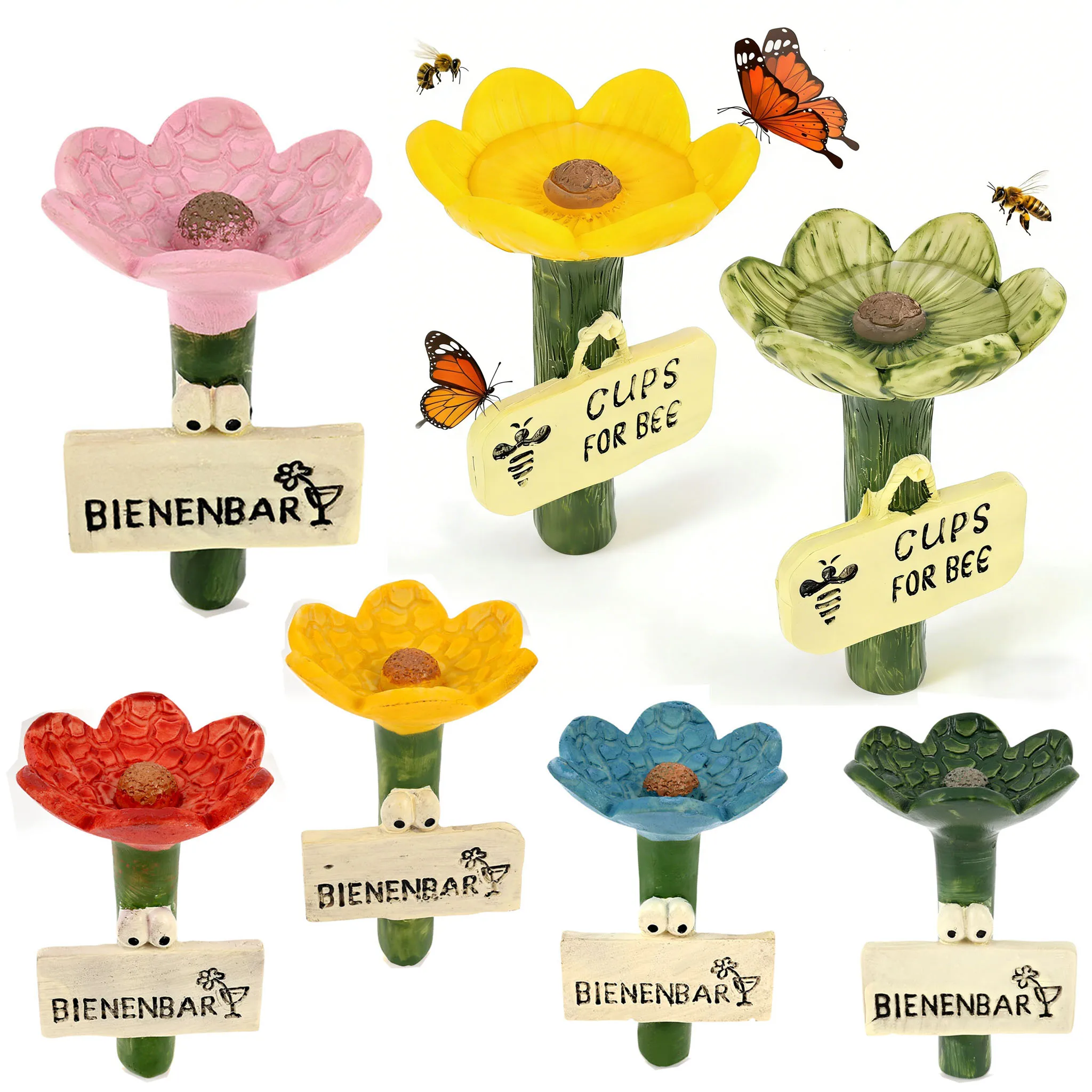  2/5Pcs Bee Watering Cup Garden Resin Flower Bee Waterer Water Feeder Station Butterfly Insect Drinking Cup Outdoor Decoration