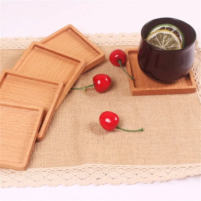 

Round Square Beech Wooden Coaster Durable Solid Table Heat-Resistant Mat Creative Handmade High-end Simplicity Coffee Cup Mat
