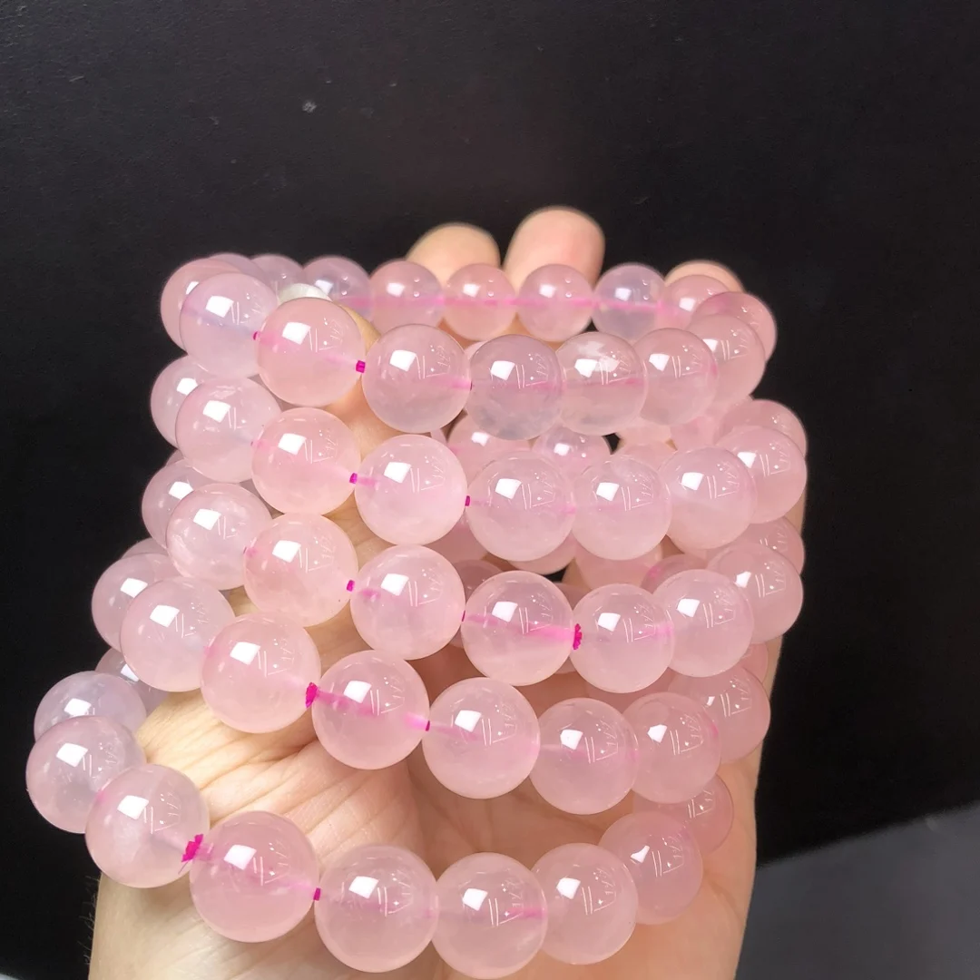 

1 Pc Natural Madagascar Rose Quartz Bracelet 12MM Round Beads Crystal Reiki Healing Stone Fashion Jewelry Gift For Women Men