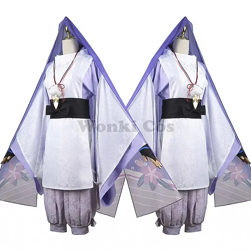2025 yiyi Scaramouche Costume Wig Deep Blue Hair Wanderer Story White Kimono Suits Cosplay Costumes