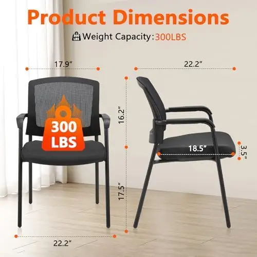 Black Mesh Back Office Guest Chair with Lumbar Support, 4-Pack