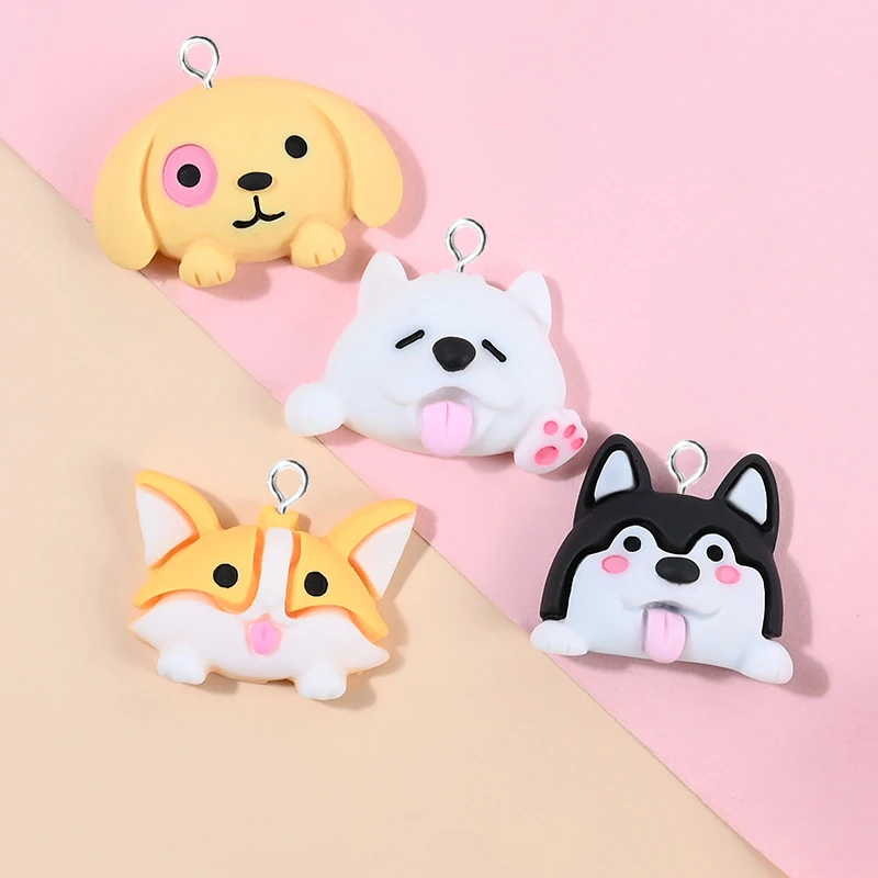 Mix 10pcs/pack Cute Puppy Dog Resin Earring Charms DIY Flatback Pets Animal Pendants For Bracelet Keychain Jewlery Make