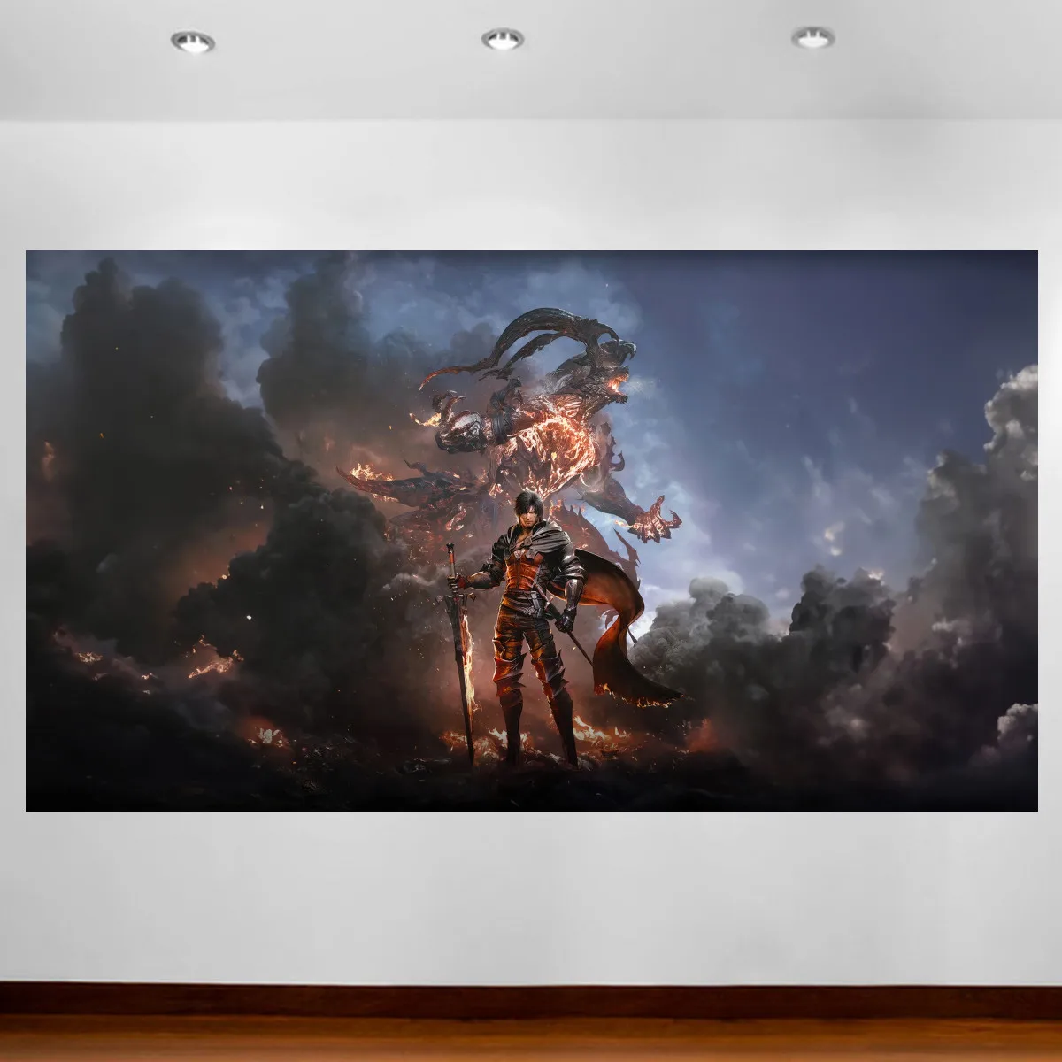 Final Fantasy XVI Poster Set Clive Rosfield & Eikon Canvas Painting Epic Game Battle Scene Wall Art for Gamer Room Home Decor