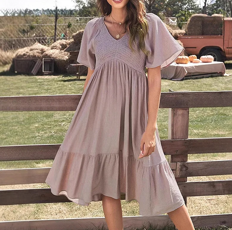 

Large size women's summer casual short-sleeved dress fashionable simple luxury temperament elegant high-end vacation style party