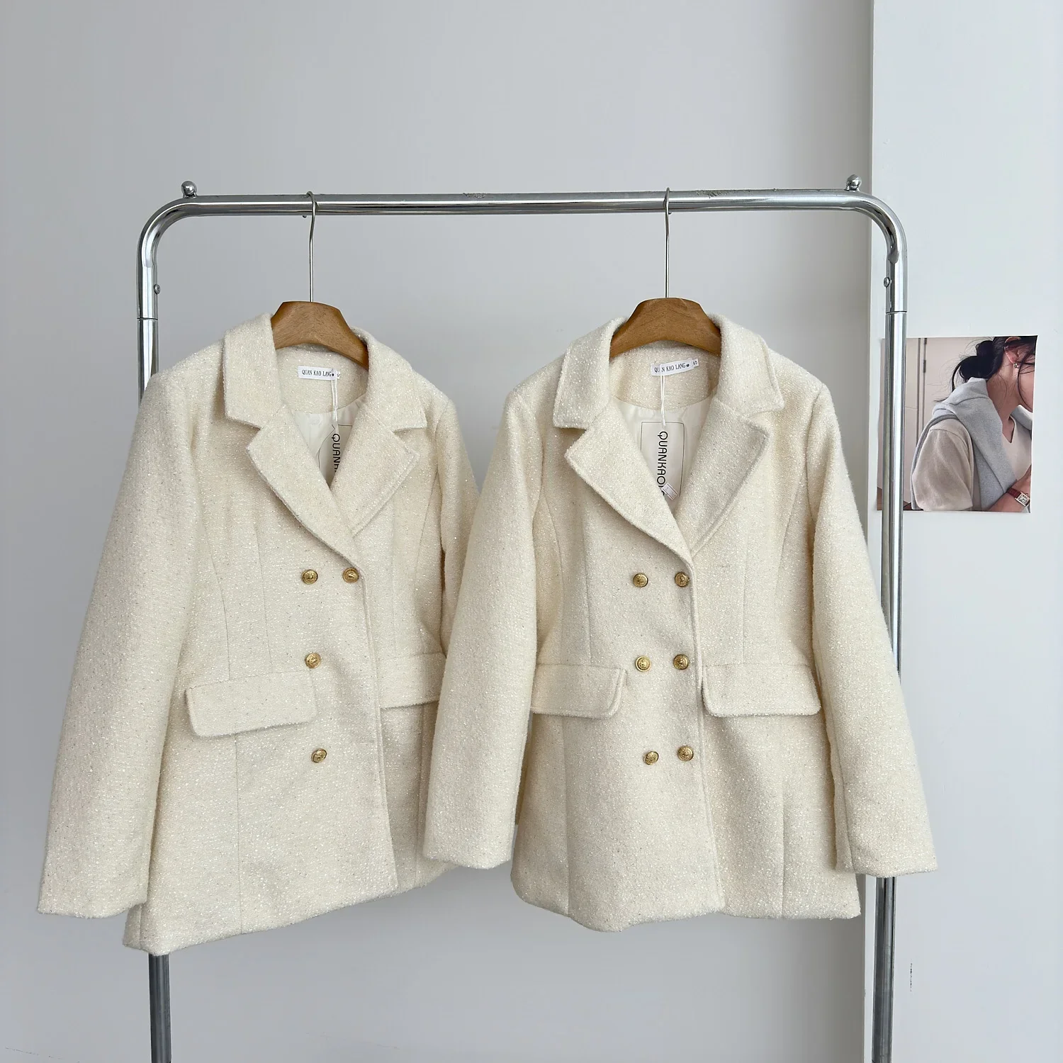 UNXX 2024 Autumn-Winter Waist-Cinching Woolen Blazer Classic Style Coat for Women Female Office Lady High Quality Fashionable