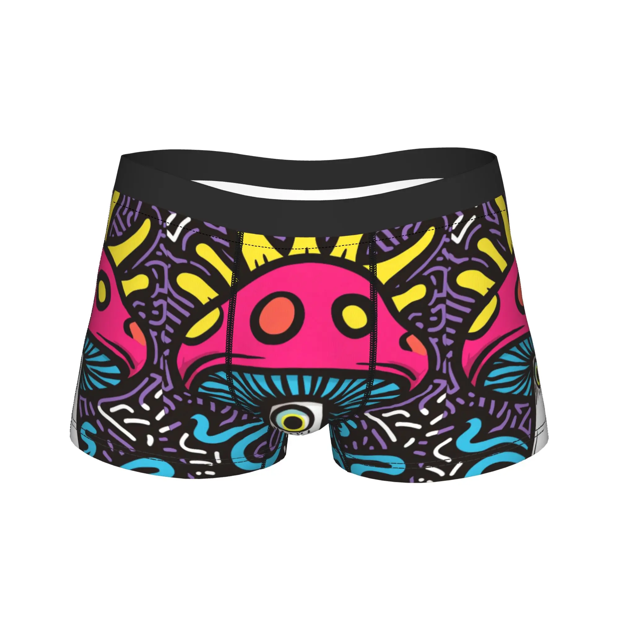 Cartoon Graffiti White One‑eyed Mushroom Underwear  Custom DIY Boxershorts Trenky Male Panties Sexy Soft Boxer Brief Gift Idea