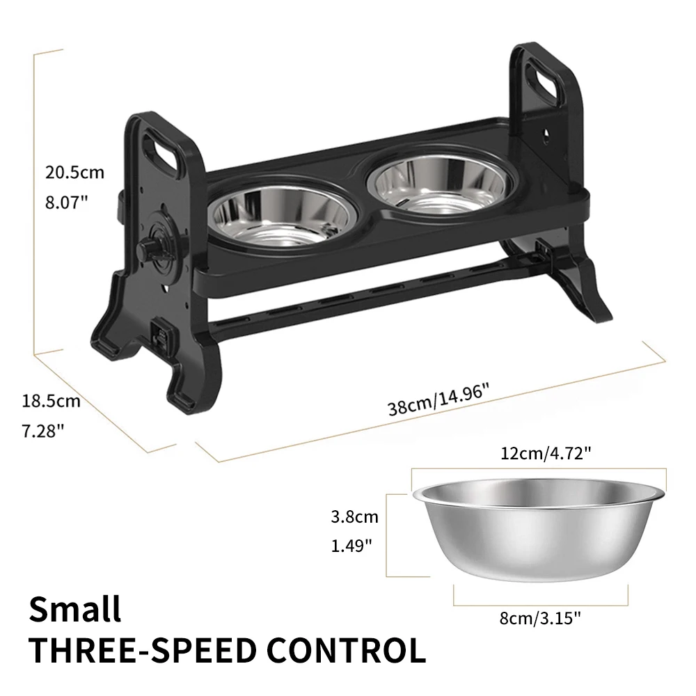 Adjustable Height Elevated Dog Bowl with Double Stainless Steel Bowl Rack Feeder Removable for Cats and Small Medium Dogs