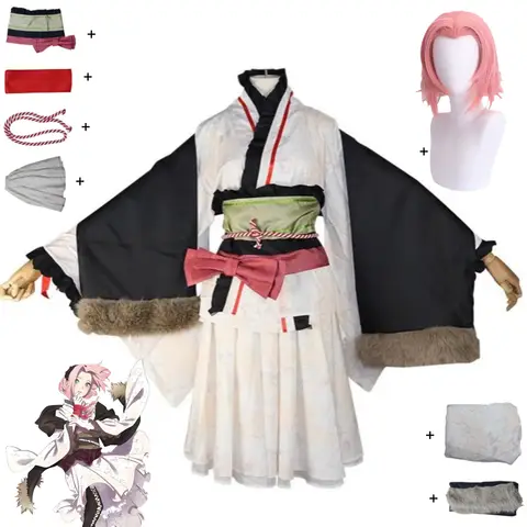 Anime Haruno Sakura Cosplay Costume Japanese Kimono White Skirt Tops Combat Uniform Wig Woman Cute Kawaii Carnival Party Suit