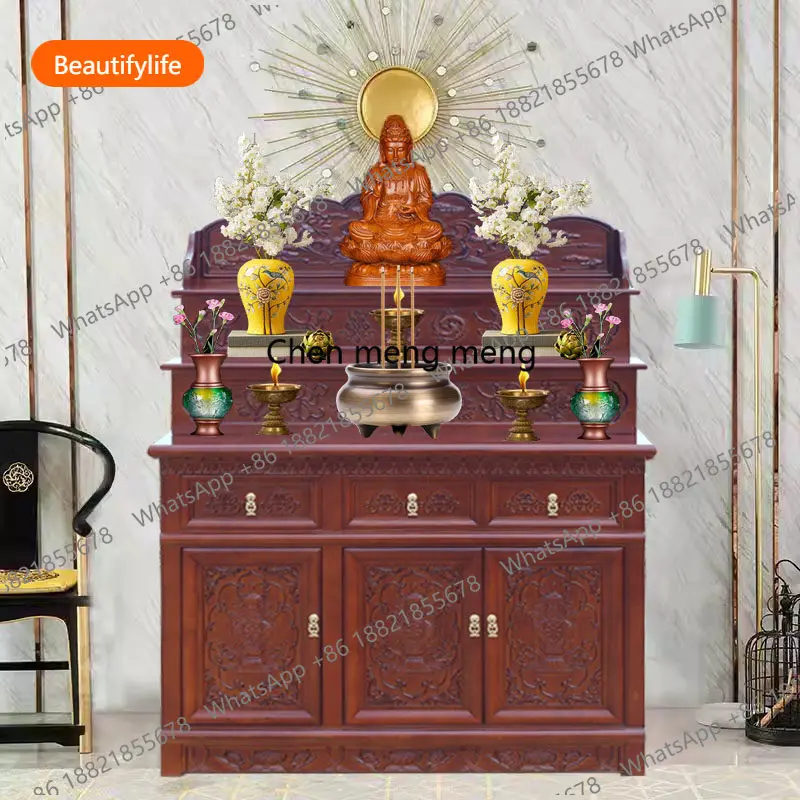Household new Chinese shrine custom casket Buddhist cabinet supply table three-layer supply table solid wood Buddhist platform A