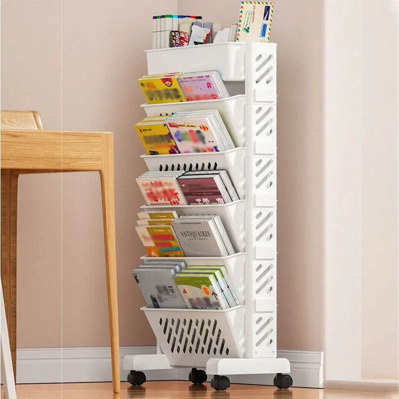 Simple Movable Book Shelf on Wheels Storage Bookcase Creative Bookshelf Display Stand Home Decoration DIY Book Organizer