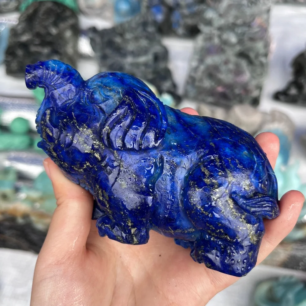 Lapis Lazuli Elephant Carving Reiki Healing Stone Fengshui Decorative Home Decor Ideal Holiday Gift for Peace & Harmony