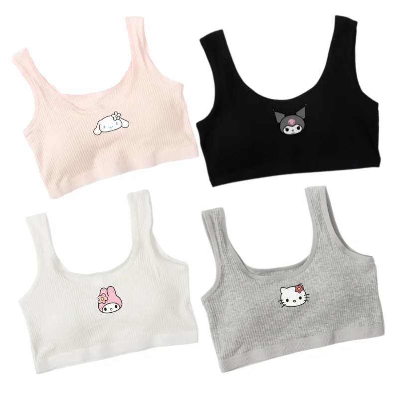 

4pcs Hello Kitty Innerwear Cotton Girls Bra Removable Sponge Cup Puberty Girls Training Bras Breathable Teenage Girl Brassiere