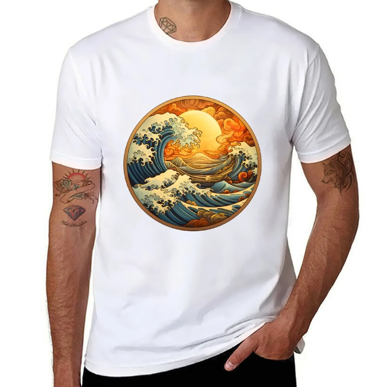 

Golden Wave Sea Japanese Style T-Shirt graphic t shirts for man man tshirt T-Shirt