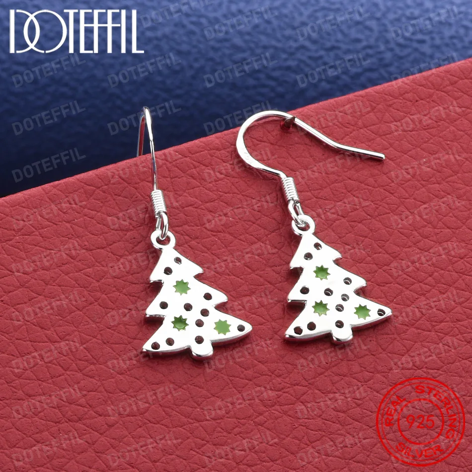 925 Sterling Silver Exquisite Christmas Tree Earrings for Women, Fashionable Christmas Party Gift Jewelry