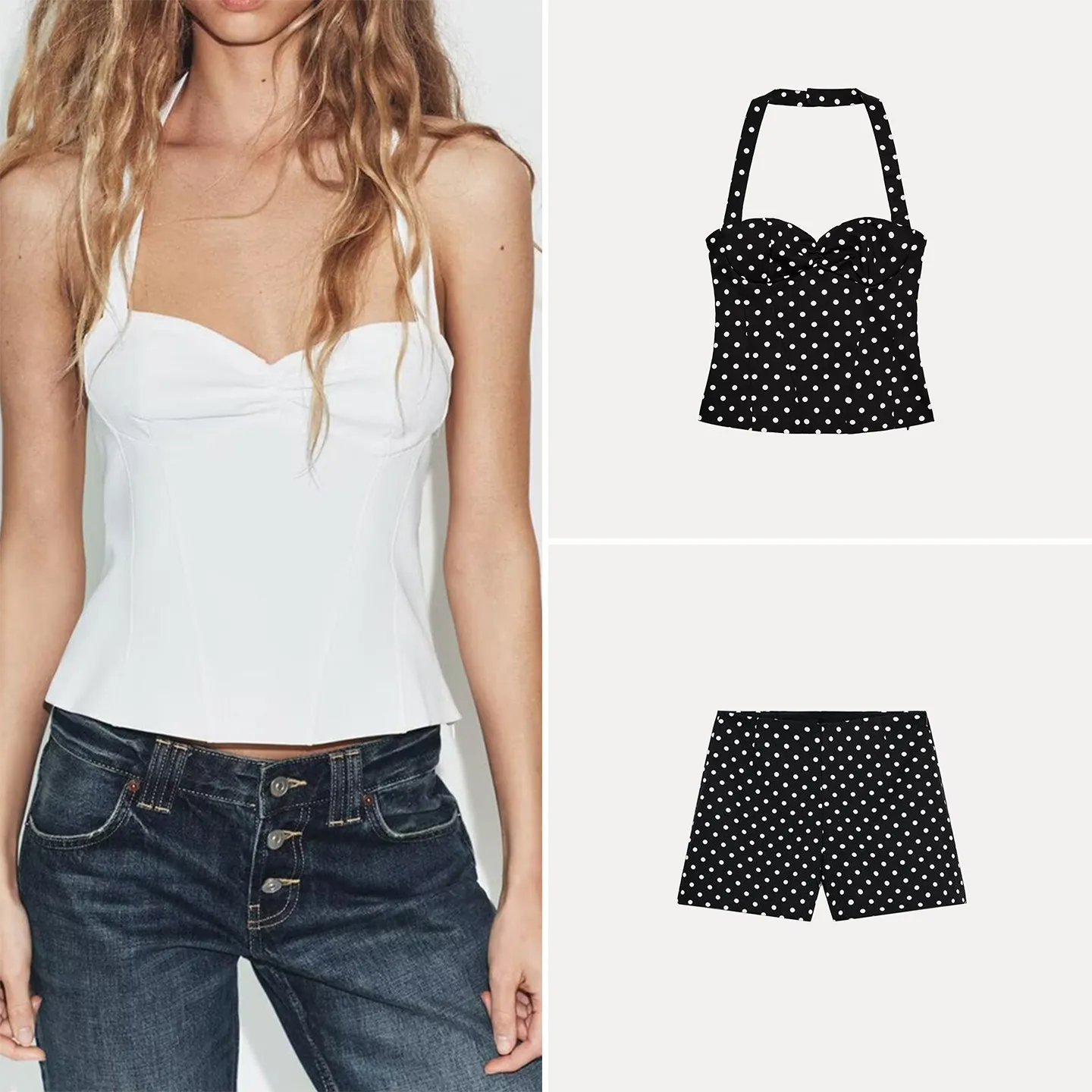 

Весенний комплект 2026: женские шорты с высокой талией и топ с вырезом-сердечком, модный китайский бренд Zadata