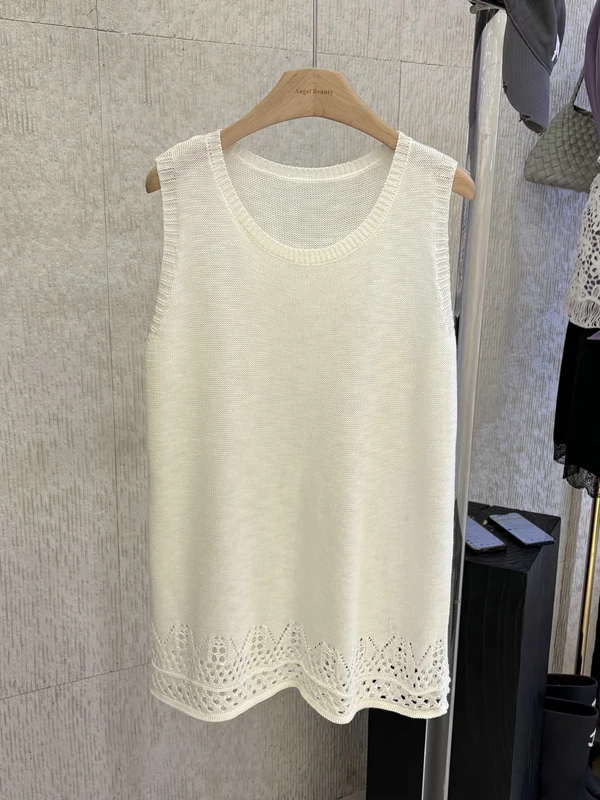 

Вязаный жилет в корейском стиле с круглым вырезом, ажурный, облегающий, женский, модный, для многослойных образов, весна-лето, однотонный, свободного кроя