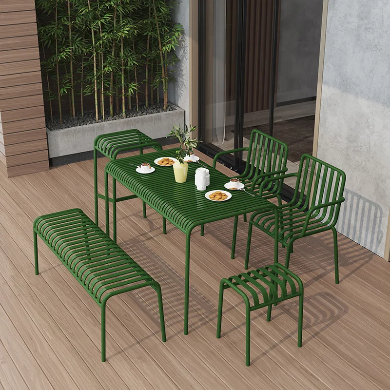 

Modern simple outdoor wrought iron dining table and chair combination camping base open-air
