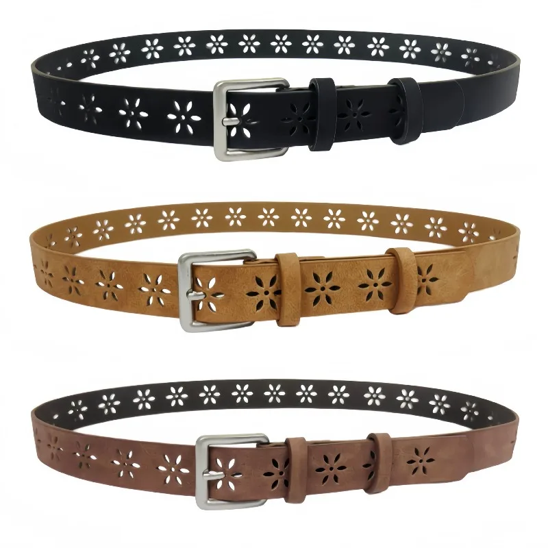 Korean-Style High-End Floral Openwork Satin Belt Fashionable Trendy Retro-Inspired Decorative Leather Belt for Jeans