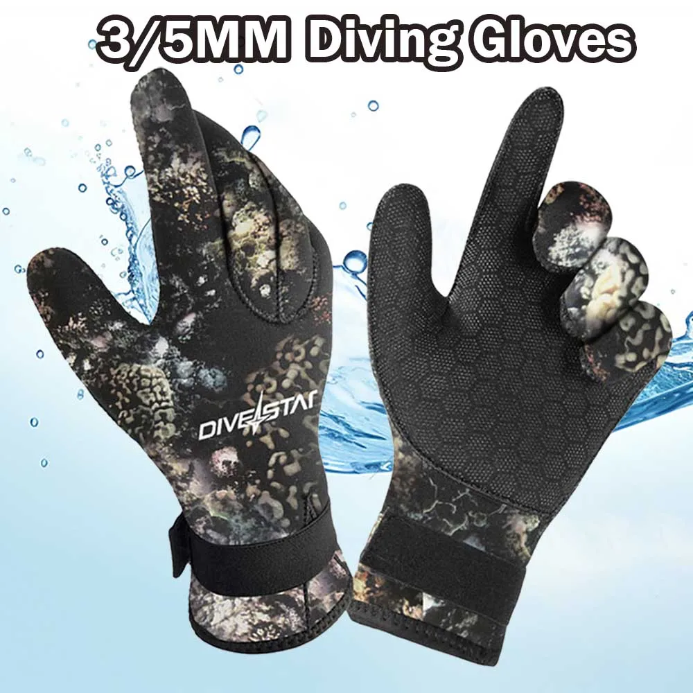 Gants de plongée 3/5mm en néoprène thermique, camouflage, antidérapants, résistants à l'usure, pour l'hiver, pour la pêche sous-marine, le rafting, le kayak, la natation