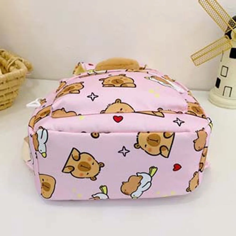 Doll Decoration Capybara Backpack Nylon Thickened Cartoon Animal Daypack Lightweight Wide Straps Large Capacity School Bag Daily