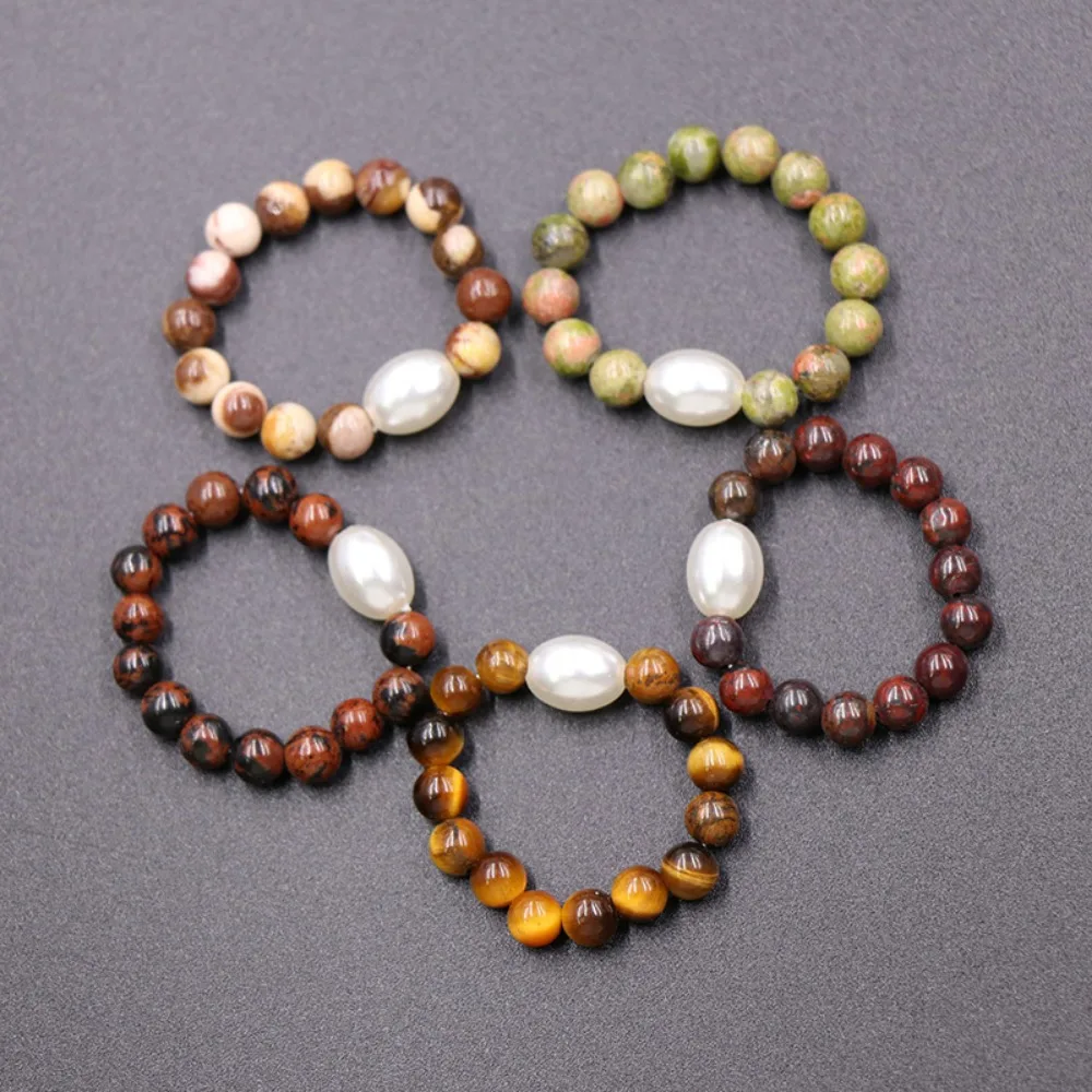 Kinds Natural Stone Crystal Oval Pearl Beads Stretchy Rings 4mm Round Quartz Obsidian Opal Stackable Ring Fashion Women Jewelry