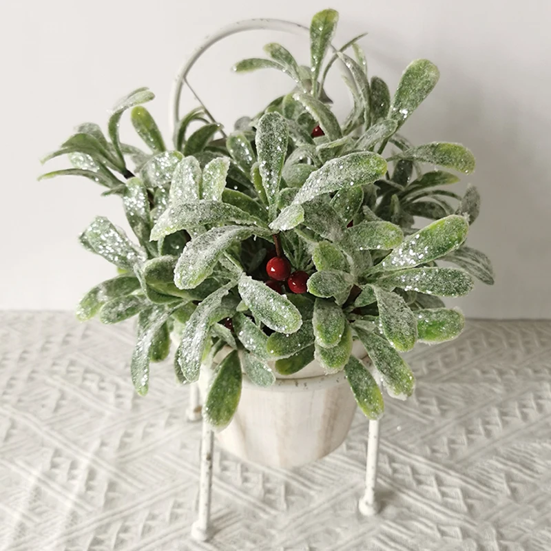 Frosted Artificial Mistletoe Fake Sprigs Bunches Stems Festive Fake Flowers Durable Christmas Decoration For Home Winter Indoor