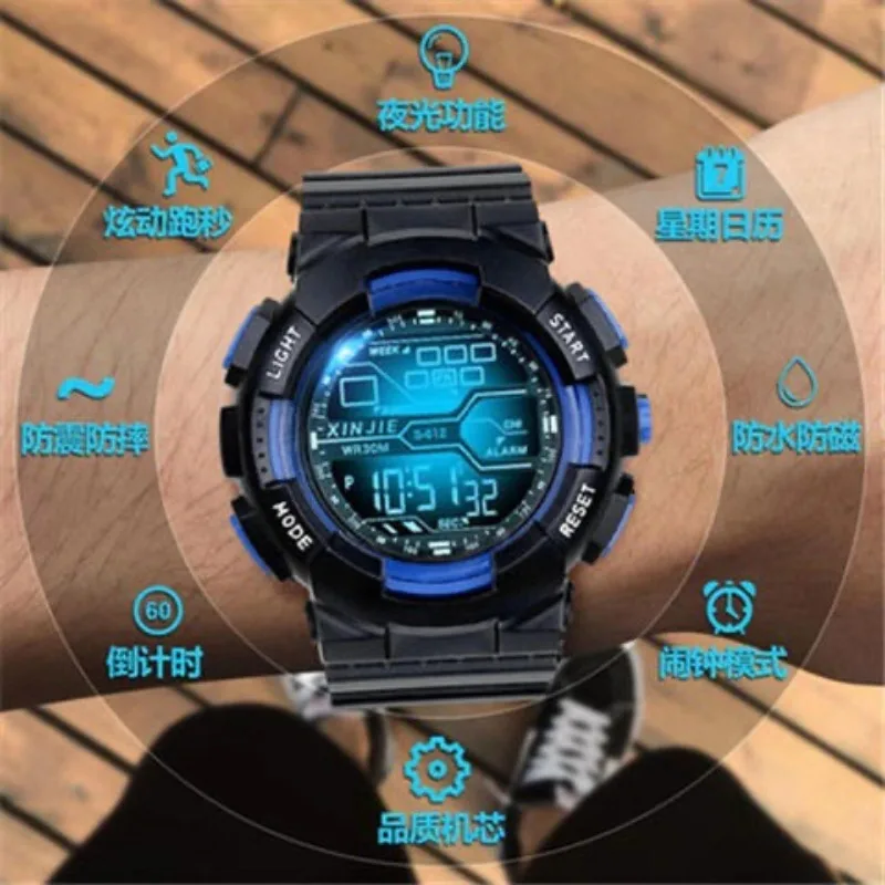 Outdoor sports men\'s watch multifunctional big screen LED electronic waterproof luminous electronic watch Reloj Hombre fashion