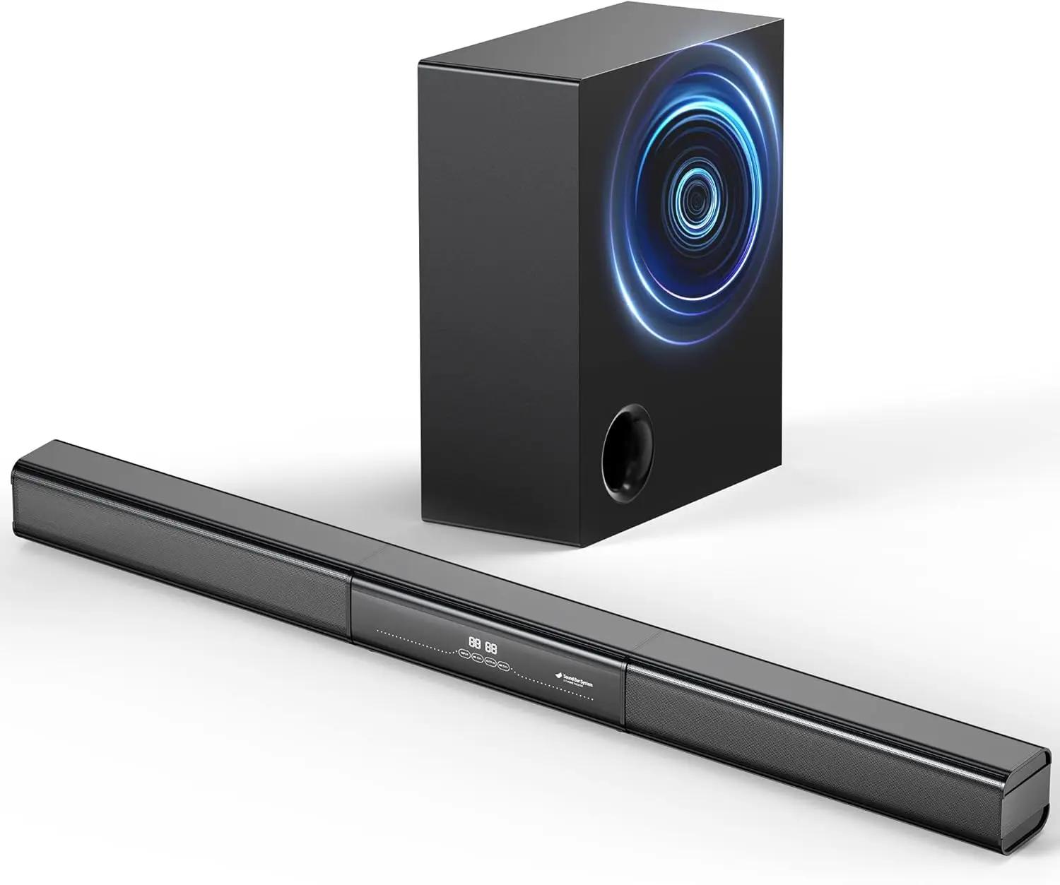 

2 1 Channel Sound Bar with Wired Subwoofer Dorby Audio 35in Detachable TV Soundbar Bluetooth HDMI ARC Optical AUX USB FM
