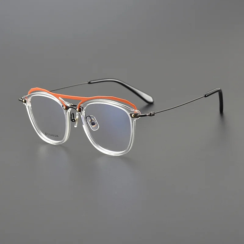 Originality Design Double Bridge Brillengestell Ovale Acetat-Schildkrötenbrille mit Beinen aus reinem Titan für Herren- und Damenbrillen