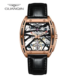 GUANQIN Leather Strap Watch Mens Automatic Tourbillon Waterproof Watch Luxury Brand Mechanical Accessories Men Relogio Masculino