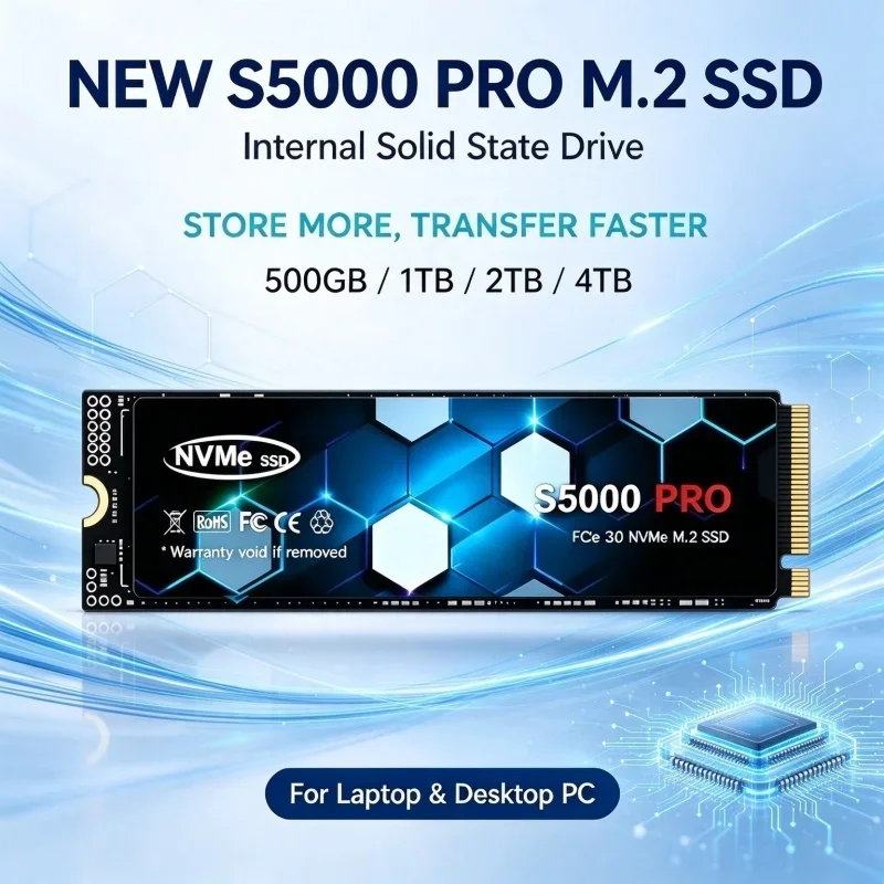 S5000 PRO M2 SSD PCIe3.0 NVMe M.2 500GB 1TB 2TB 4TB Internal Solid State Disk High Speed Hard Drive For Desktop Laptop PC