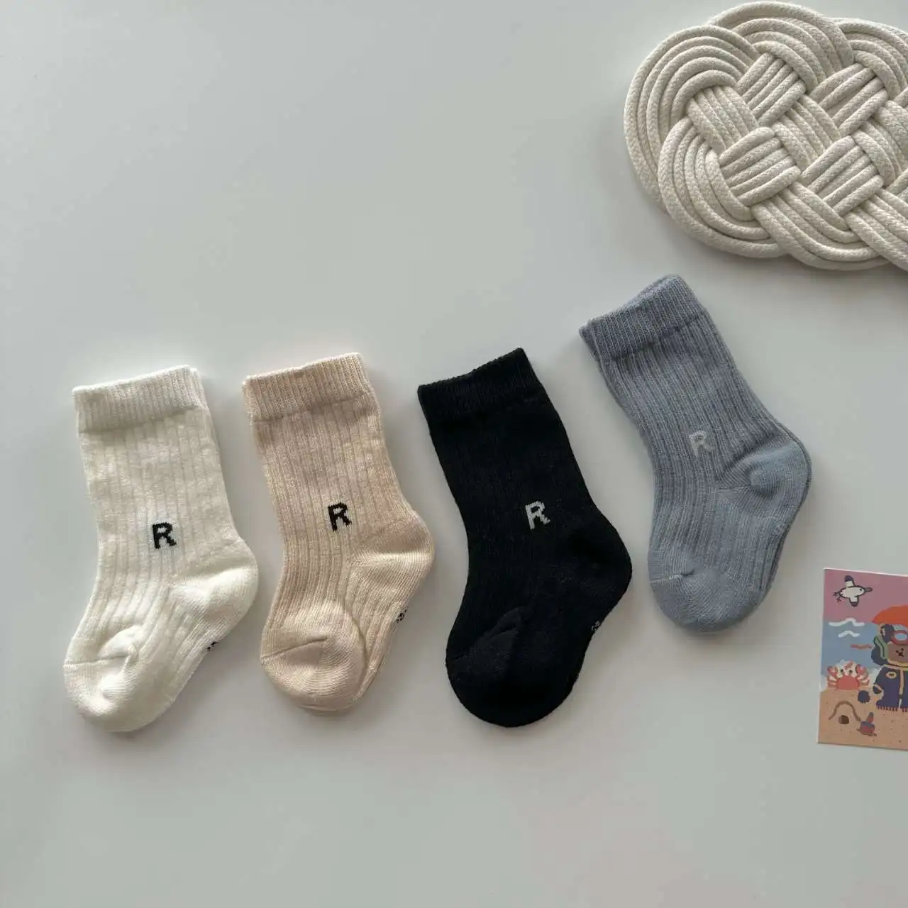 4Pairs/set Kids Boy Girl Sock Simplicity Fashion Letter R Sock for Toddler Soft Cotton Spring Autumn Baby Sock Shcool Sport